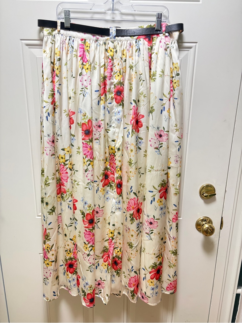 Avec Les Filles Ivory Floral Maxi skirt XL belted NWT - Picture 2 of 11